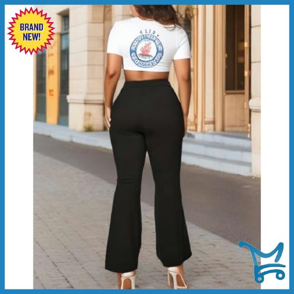 Plus Size High Waisted Flare Yoga Pants Women's Casual Bell Bottoms - Picture 6 of 8